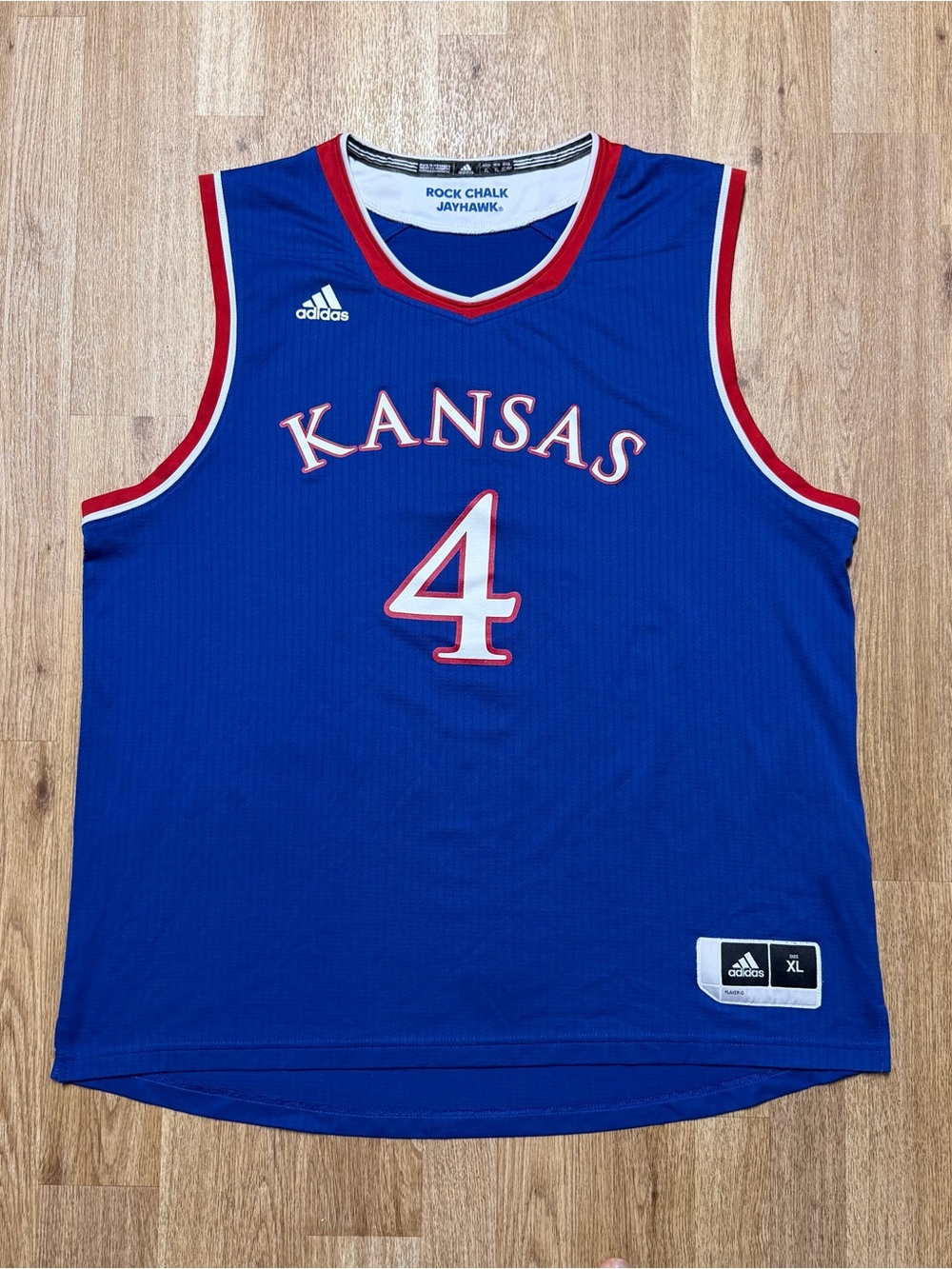 Kansas Jayhawks #4 Adidas NCAA Basketball Jersey Size XL Rock Chalk Jayhawk Blue